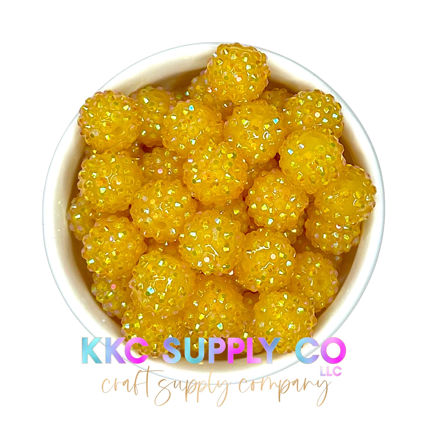 Dark Yellow Jelly AB Rhinestone Bubblegum Beads 16mm