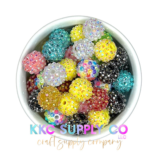 Color Mix Rhinestone Bubblegum Beads 16mm