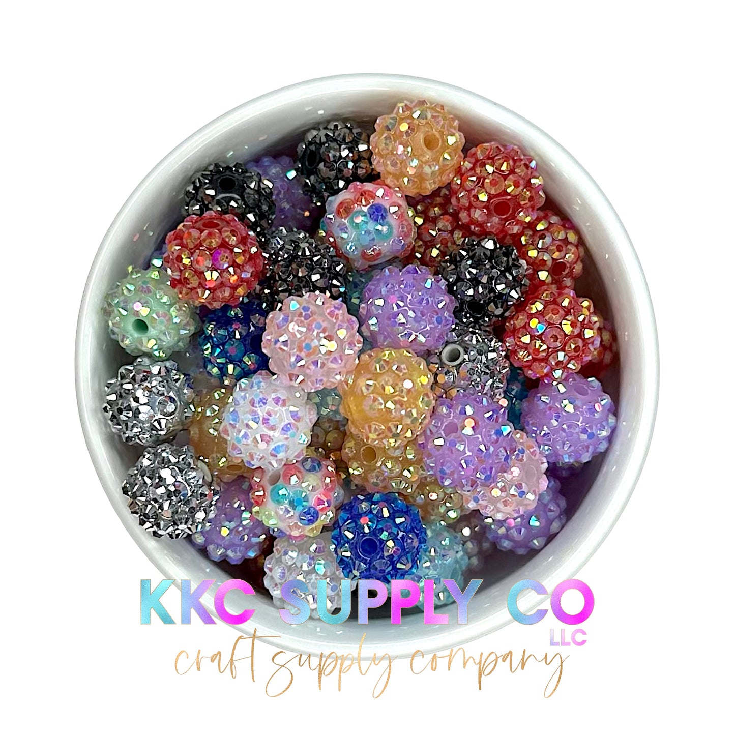 Mix Color Rhinestone Bubblegum Bead 14mm