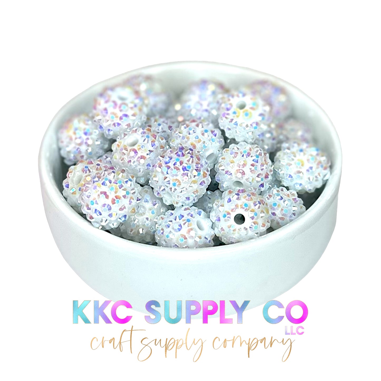 White AB Rhinestone Bubblegum Beads 16mm