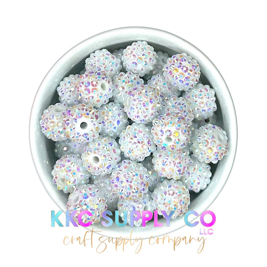 White AB Rhinestone Bubblegum Beads 16mm