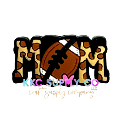 Football Mom Leopard Silicone Focal Bead