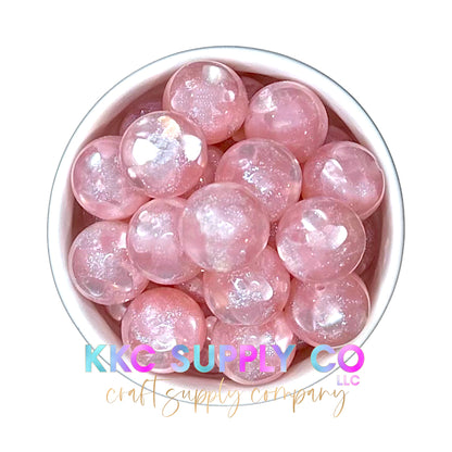 Pink Glitter Sequin Heart Bubblegum Bead 20mm