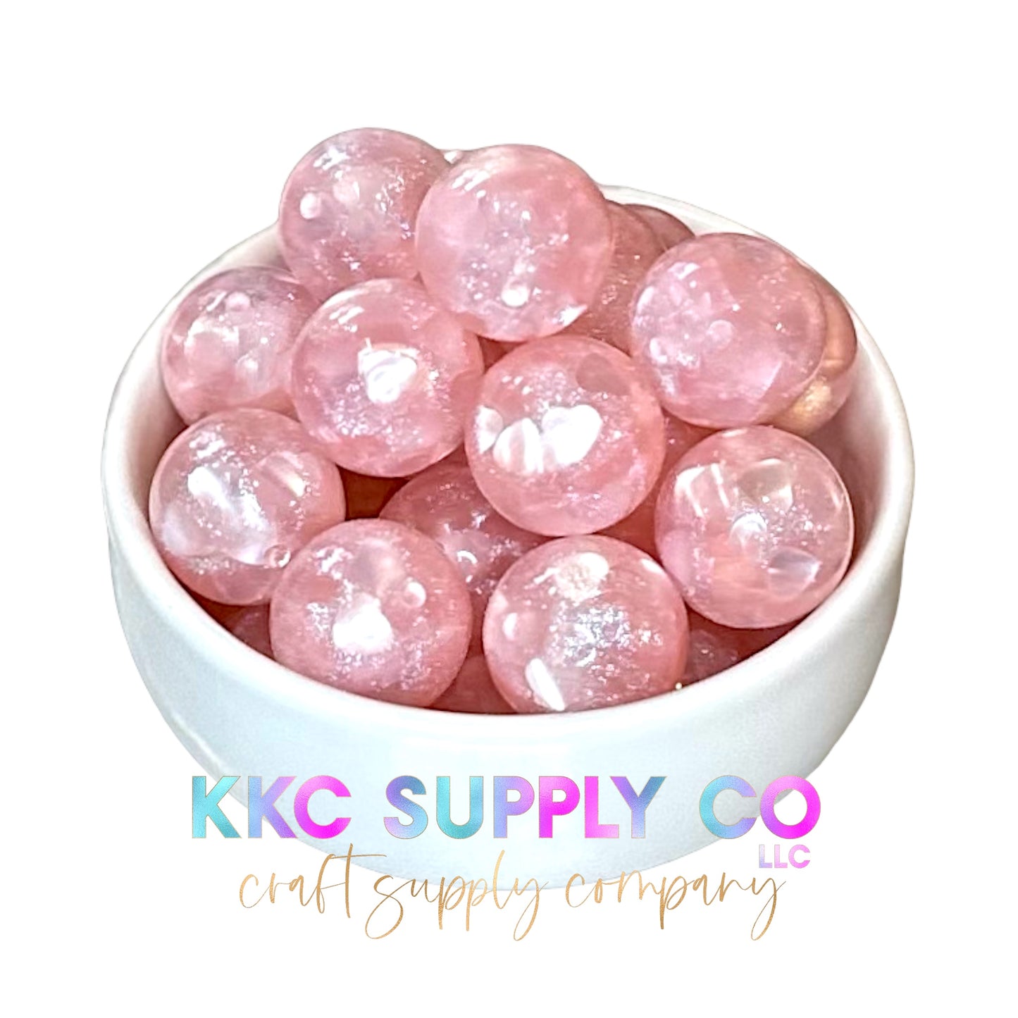 Pink Glitter Sequin Heart Bubblegum Bead 20mm