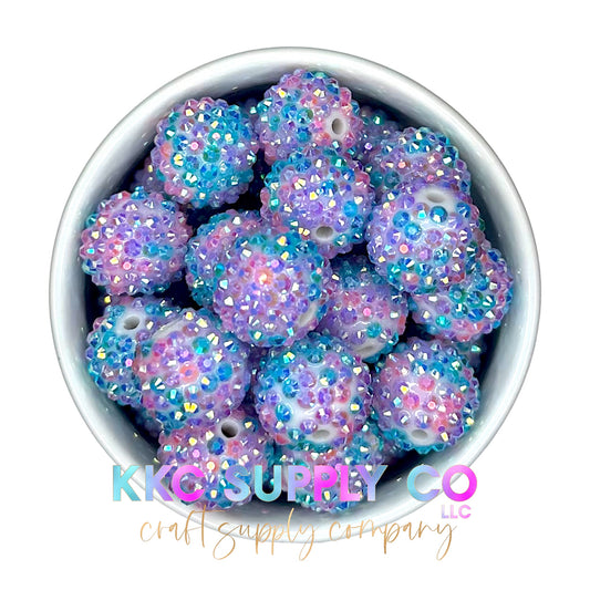 Pastel Pink, Blue and Purple Confetti AB Rhinestone Bubblegum Bead 20mm