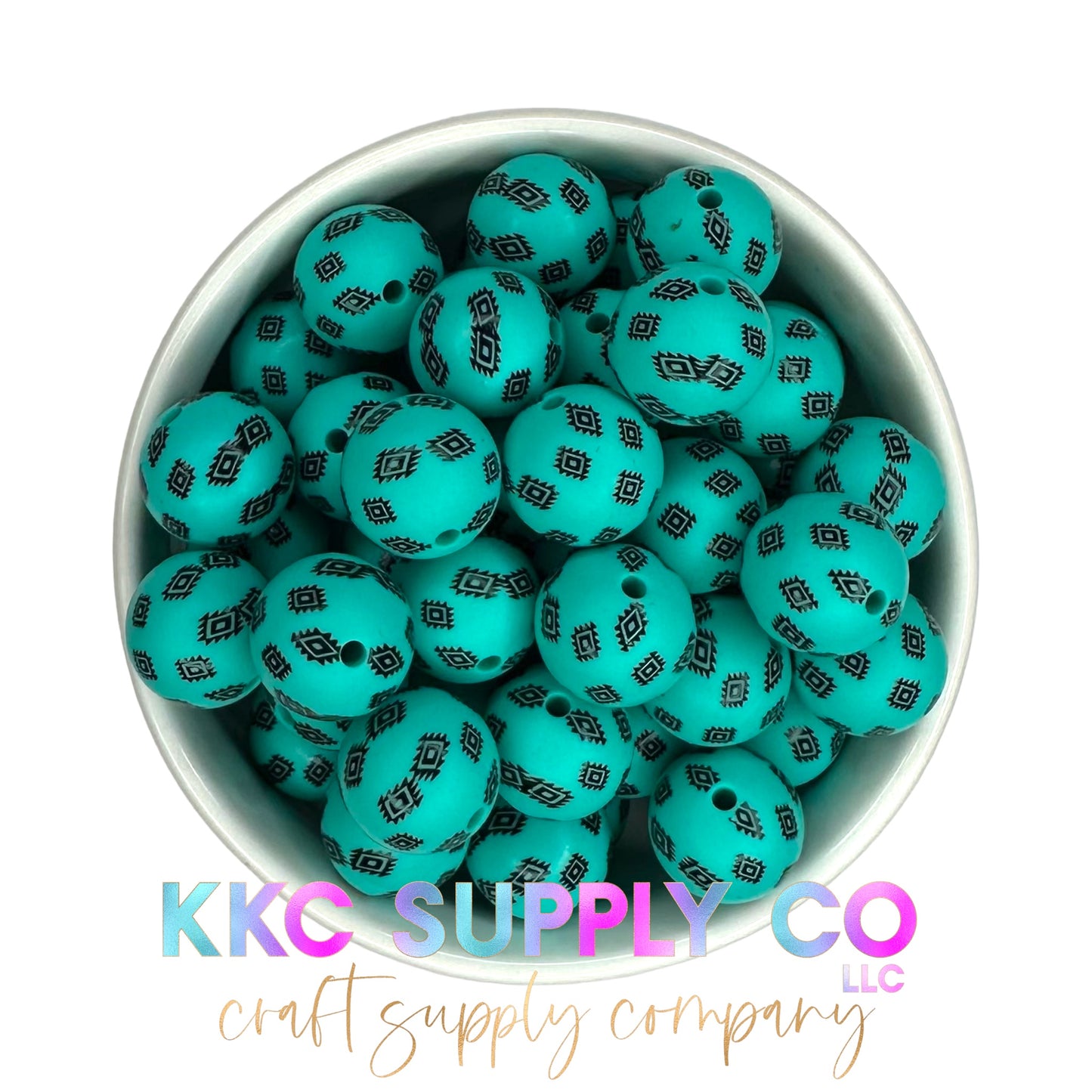 SP78-Teal & Black Aztec 15mm Silicone Beads