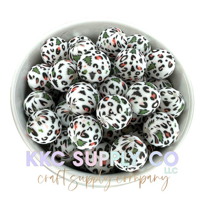SP115-Red and Green Christmas Tree Leopard Print Silicone Bead 15mm