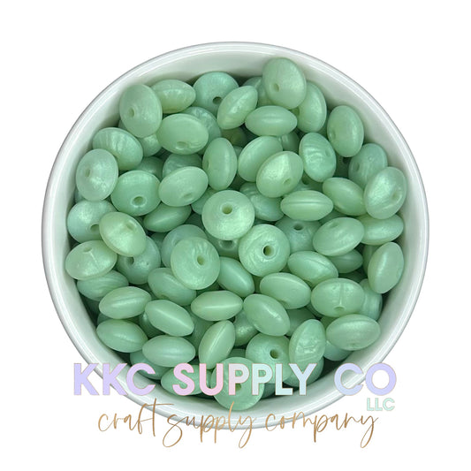 SS73-Light Green Shimmer Silicone Bead 12mm Lentil