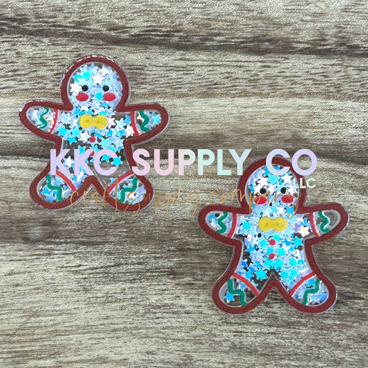 AT90-Gingerbread Man Glitter Shaker Acrylic Badge Reel Topper