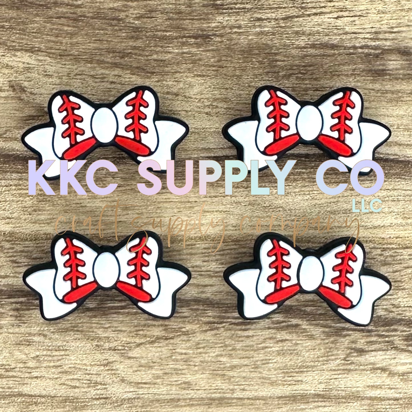 Baseball Bow Silicone Focal Bead