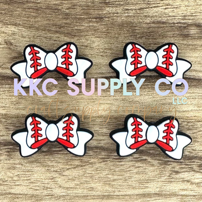 Baseball Bow Silicone Focal Bead