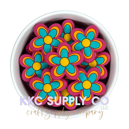 Pink Flower Silicone Focal Bead