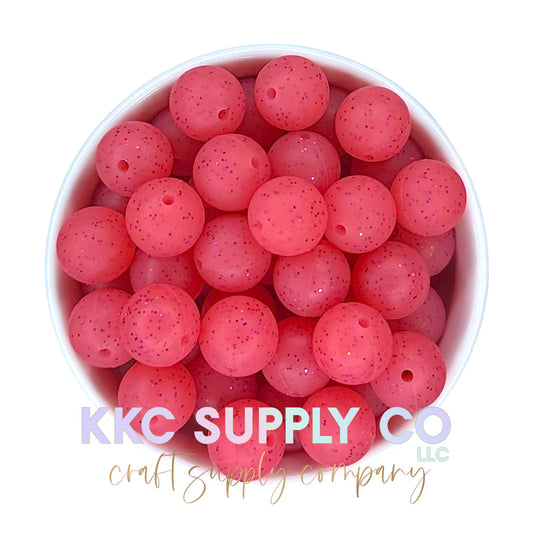 SG28-Pink Glitter Silicone Bead 15mm