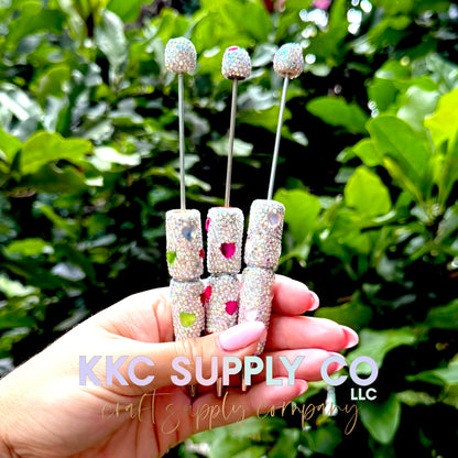 Rhinestone Beadable Pen With Heart Charms-Silver AB