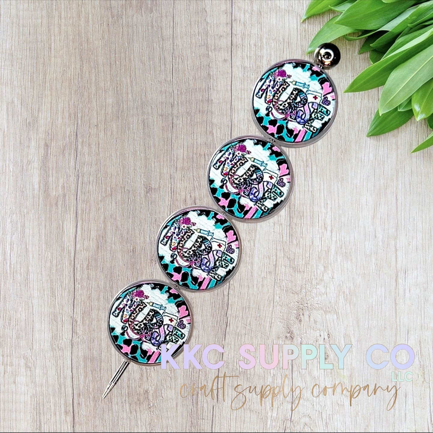 Animal Print Nurse Round Acrylic Focal Bead