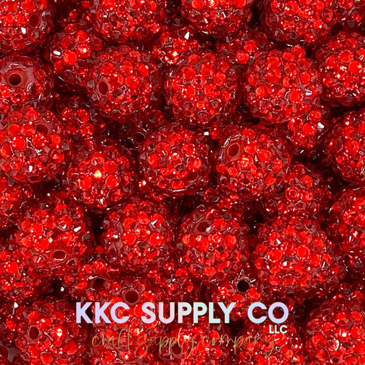 Red or Green Glass Rhinestone Beads - 16mm