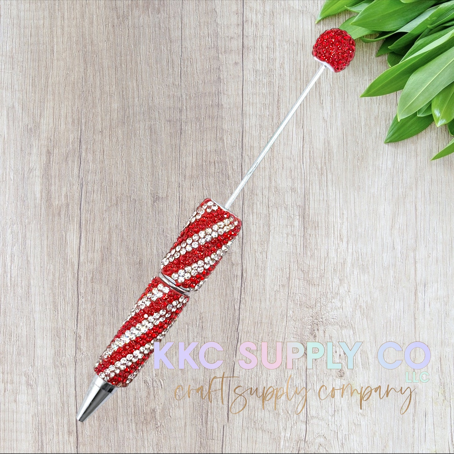 Red and Silver Swirl Rhinestone Beadable Pen