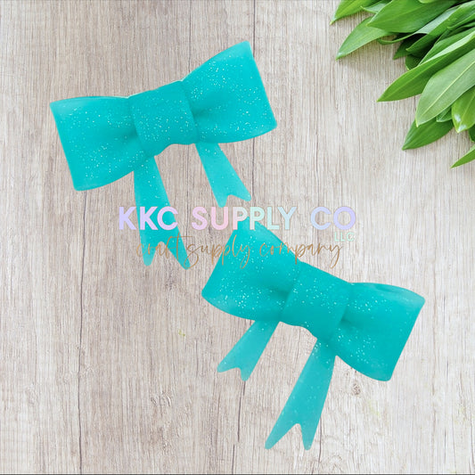 SG52-Aqua Glittter Large Bow Silicone Focal Bead