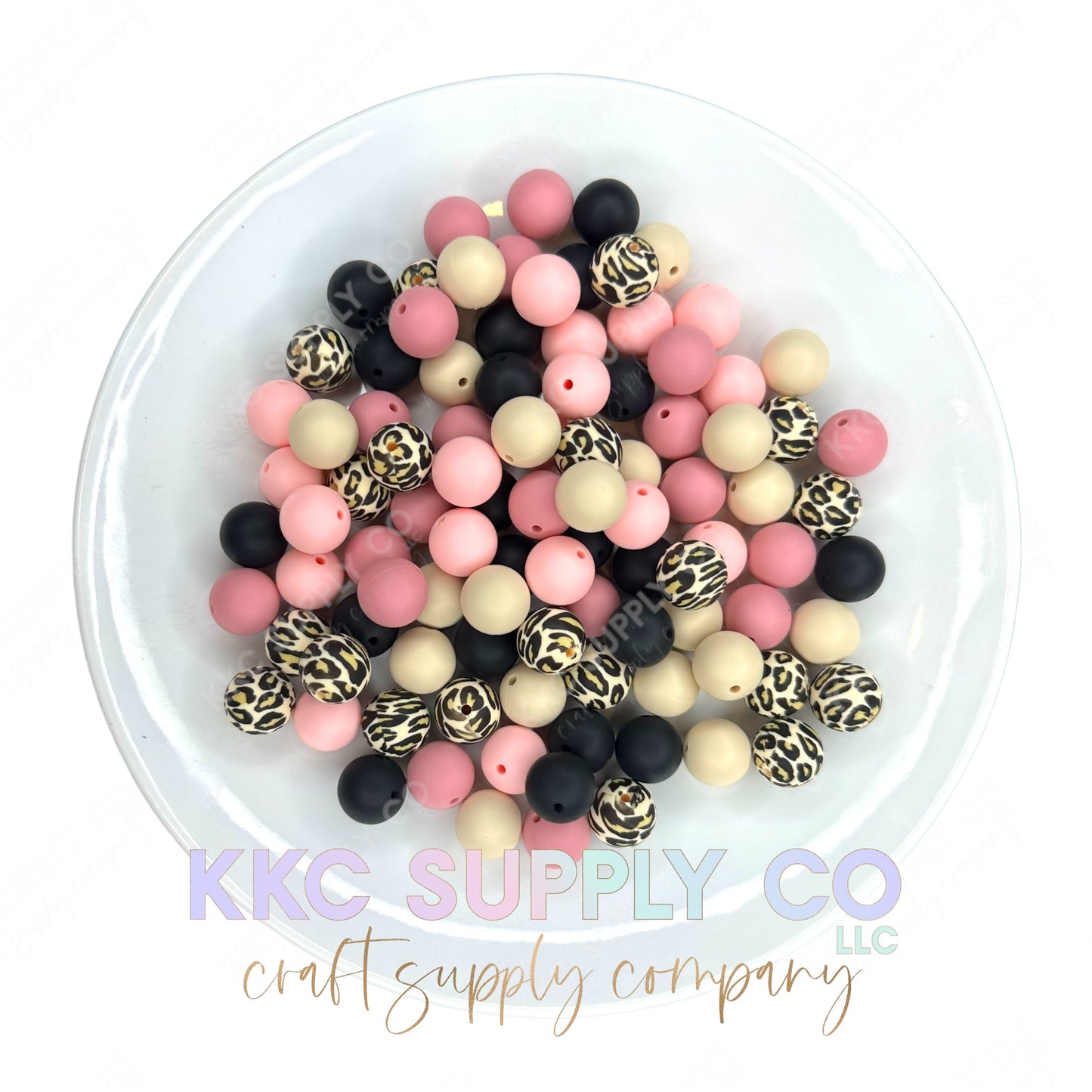 Dusty Pink Leopard 15mm Silicone Bead Mix-50 Count