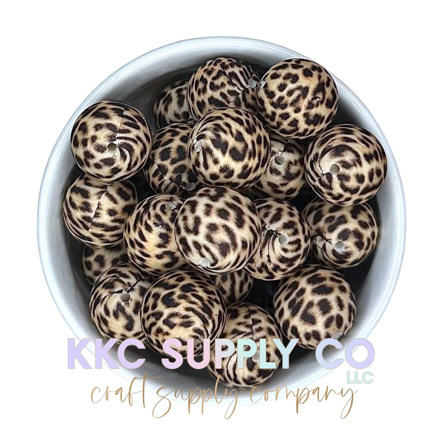 SP09-Brown Cheetah Print Silicone Bead 19mm