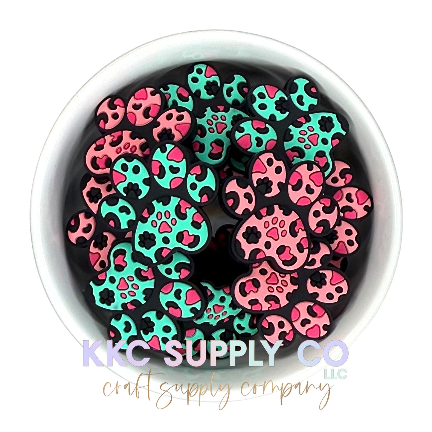 Leopard Paw Prints Silicone Focal Bead