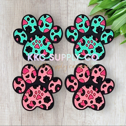 Leopard Paw Prints Silicone Focal Bead