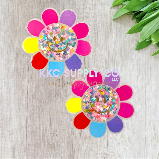 AT292-Happy Colorful Sunflower Glitter Shaker-Acrylic Flatback