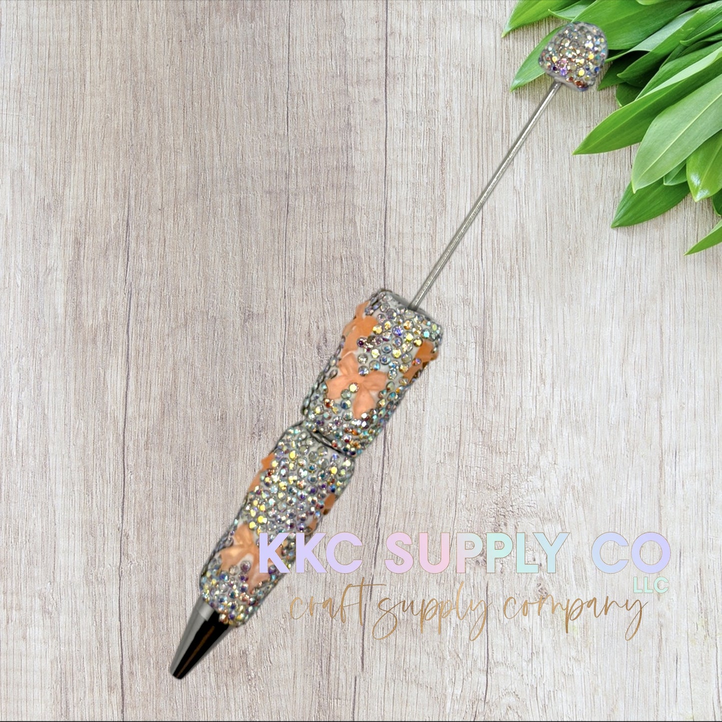 Matte Coral Bow Rhinestone Beadable Pen-AB