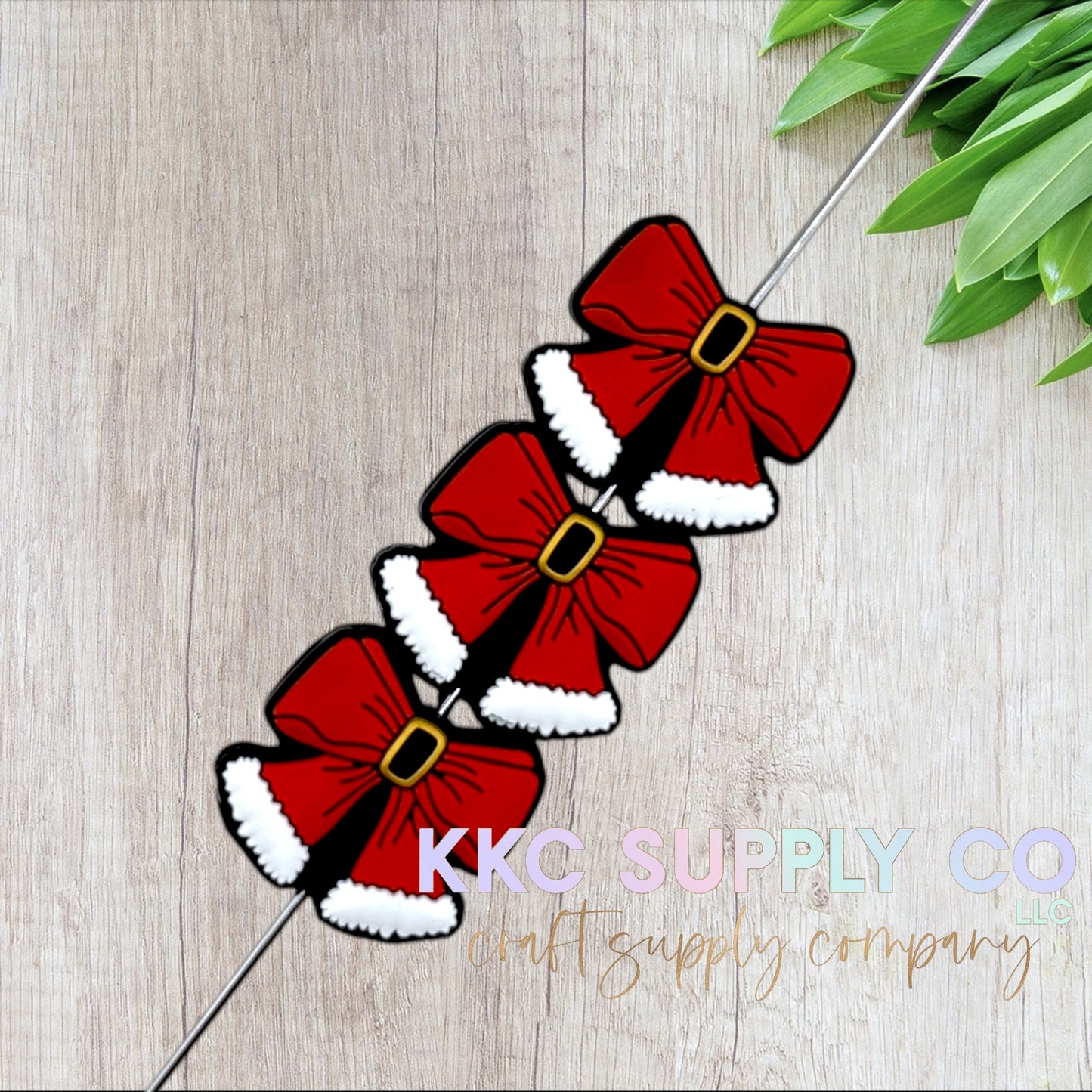 Santa Bow Silicone Focal Bead