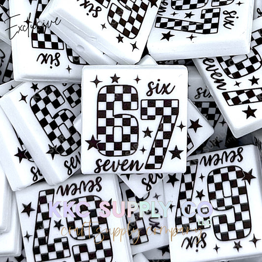 *Exclusive* Checker 6 7 Printed Silicone Focal Bead