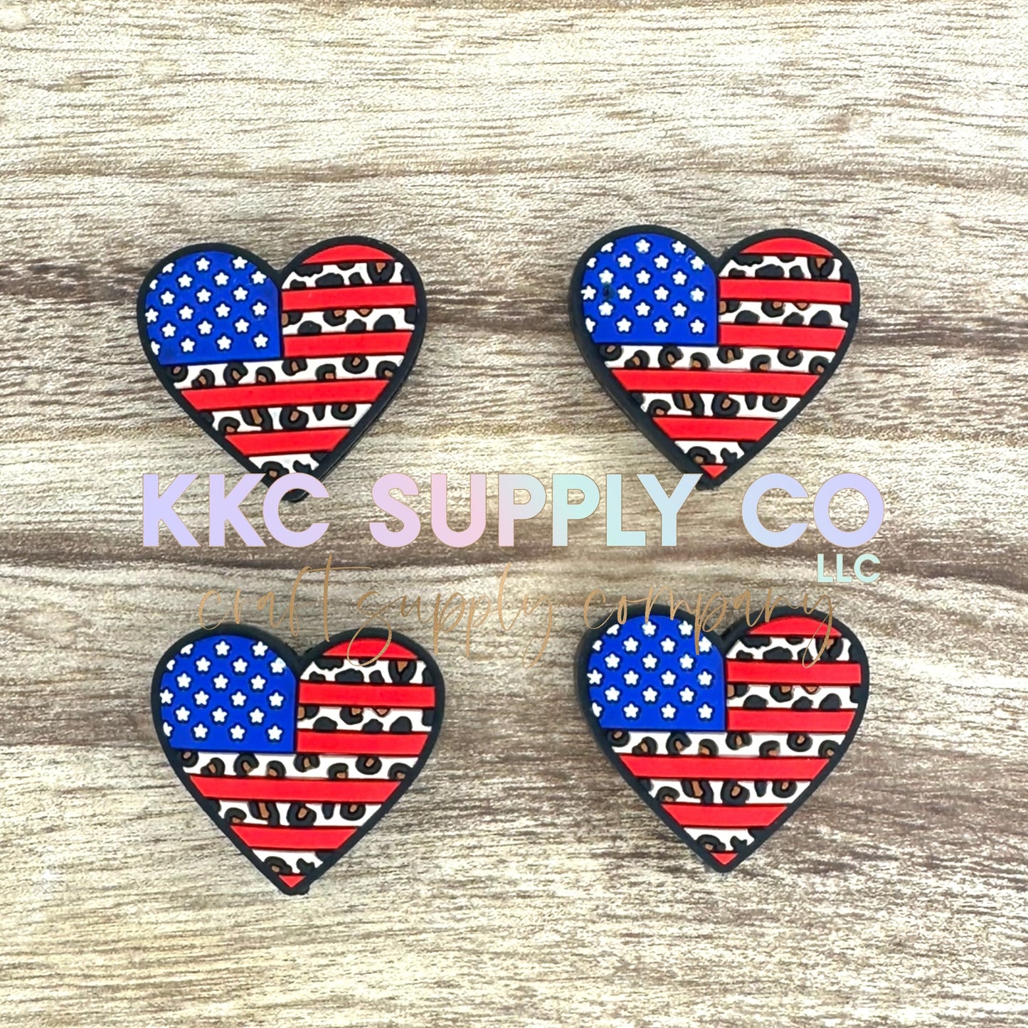 American Flag Leopard Heart Silicone Focal Bead