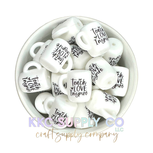 Teach Love Inspire Coffee Cup Silicone Focal Bead