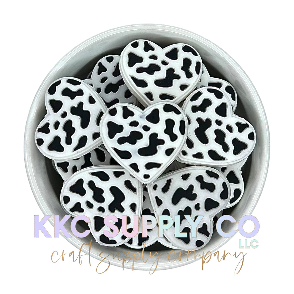 Cow Print Heart PVC Focal Bead KKC Supply Co, LLC