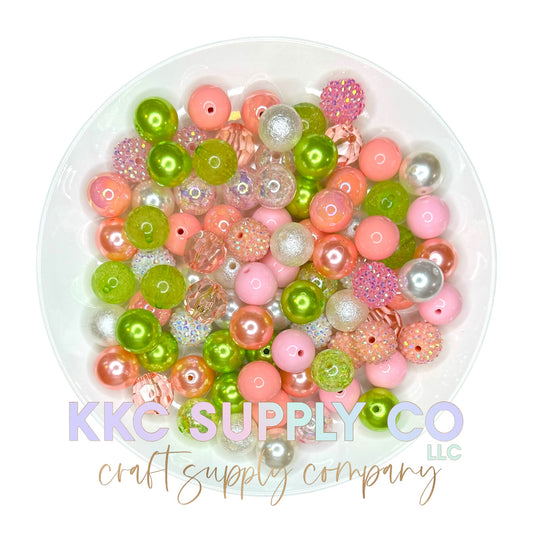 Coral Kiwi Bubblegum Bead Mix 20mm