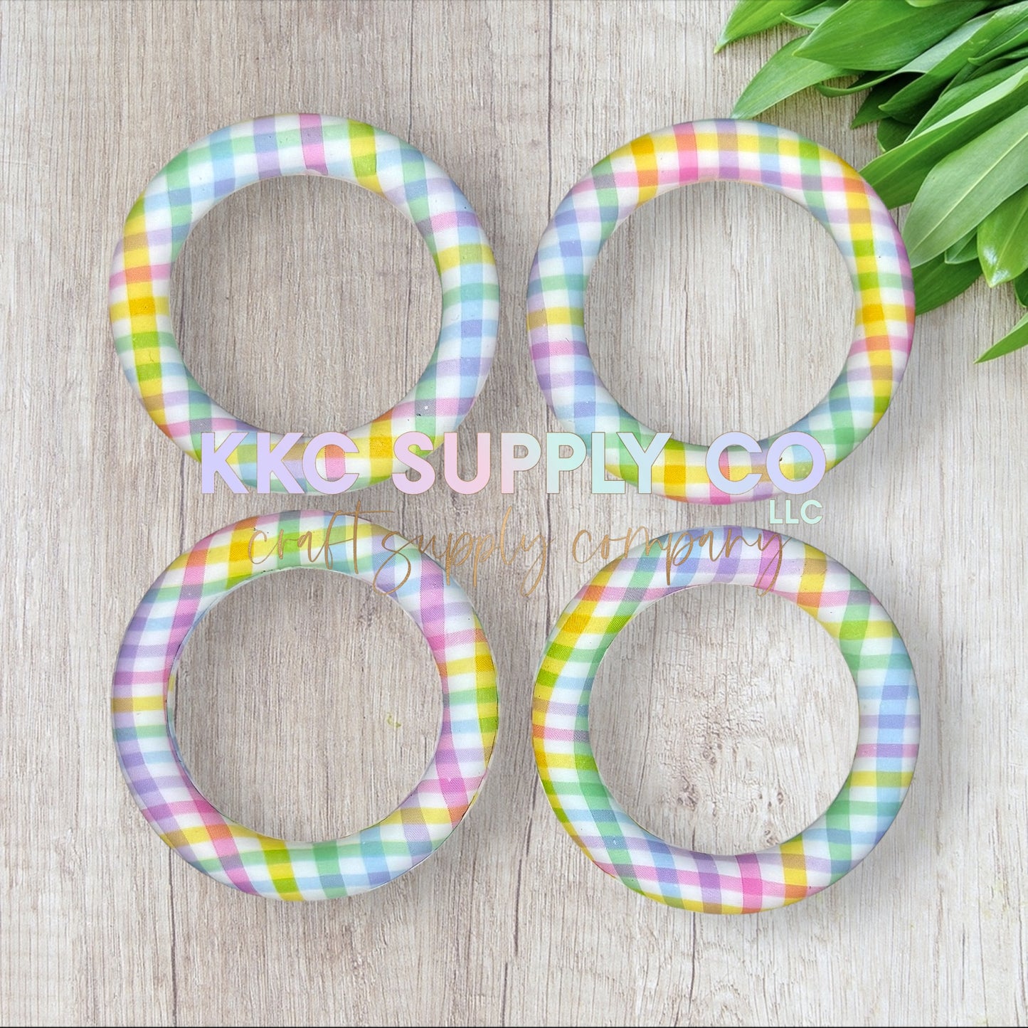 SP190-Pastel Easter Plaid Printed Silicone 65mm Ring