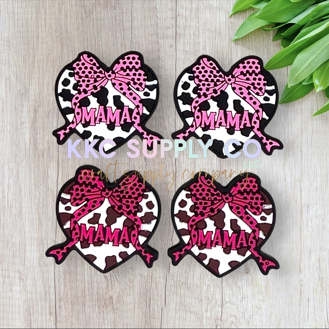 Coquette Mama Cow Print Heart Silicone Focal Bead