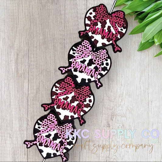 Coquette Mama Cow Print Heart Silicone Focal Bead