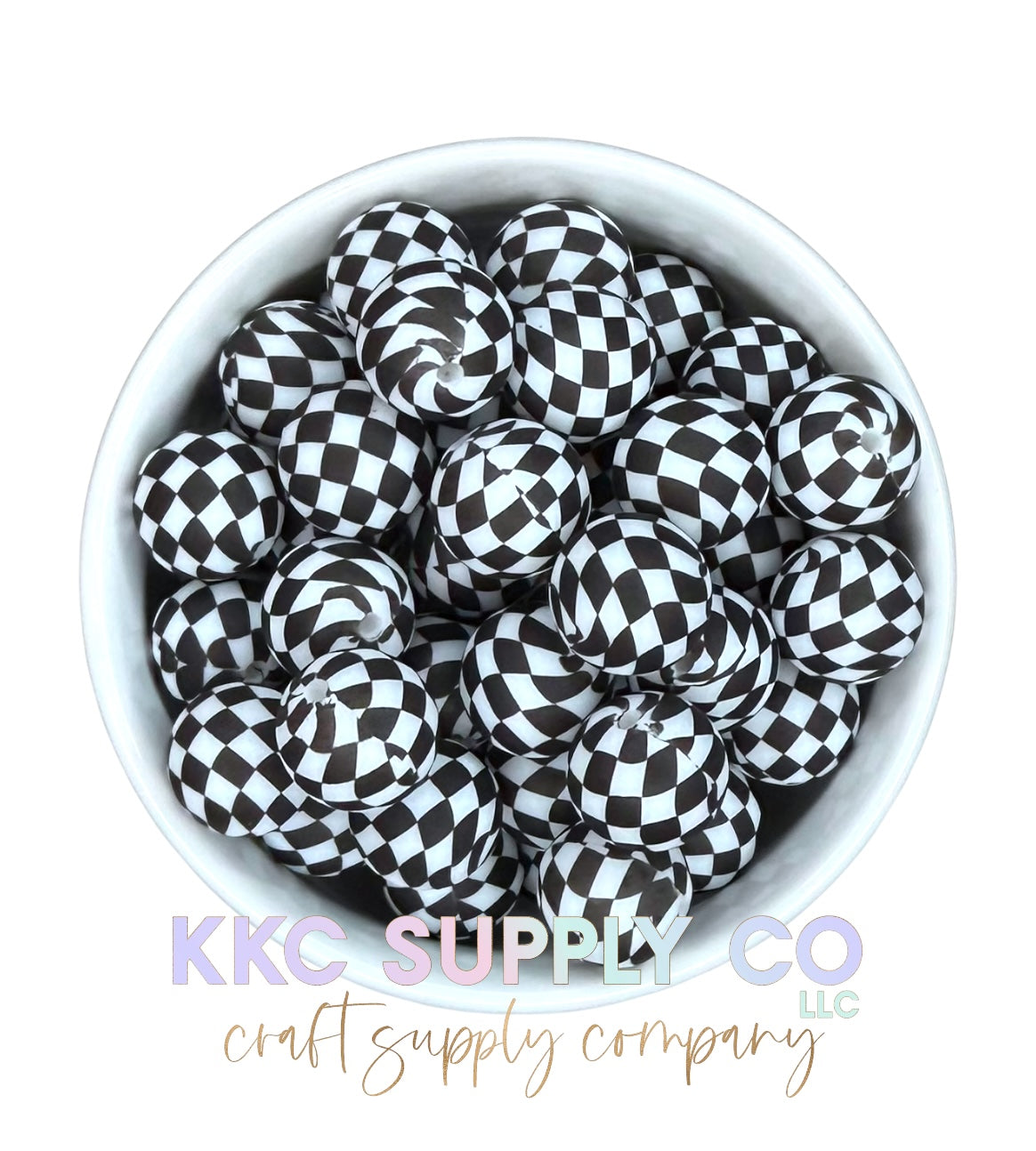 SP217-Large Black & White Checker Printed Silicone Beads