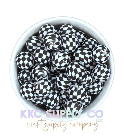 SP217-Large Black & White Checker Printed Silicone Beads