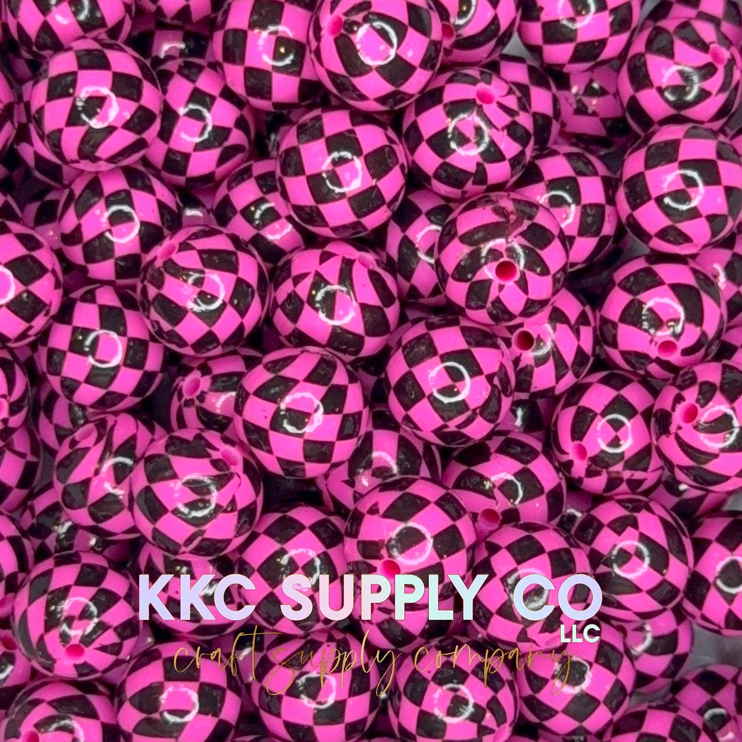 Hot Pink Liquid Checker Silicone Beads