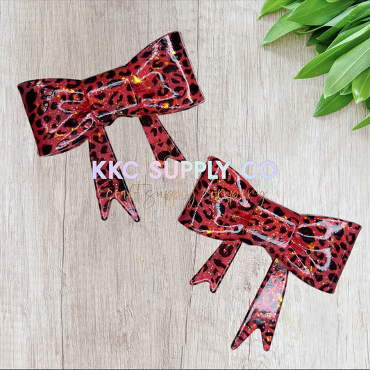 SGL64-Red Leopard Liquid Glitter Large Bow Silicone Focal Bead