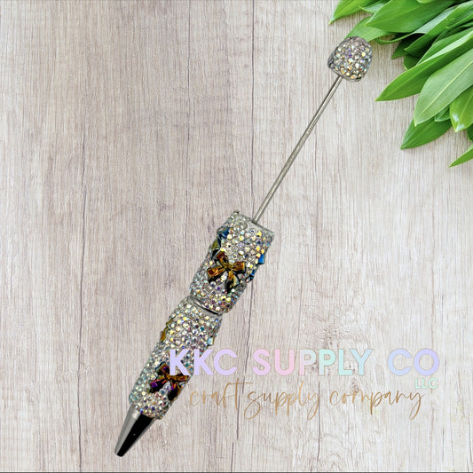Oil Slick Bow Rhinestone Beadable Pen-AB