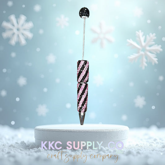 Light Pink and Black Swirl Rhinestone Beadable Pen