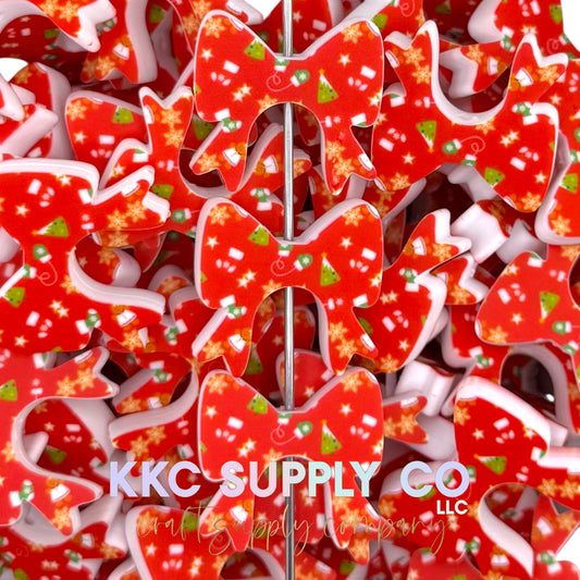 Red Christmas Buddy Bow Silicone Focal Bead