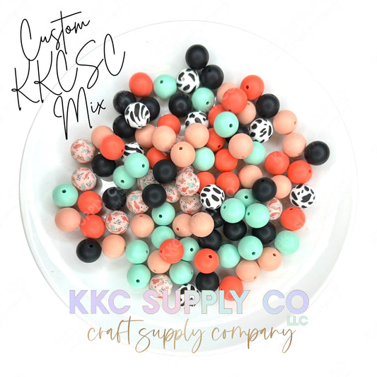 Cactus and Cow Print 15mm Silicone Bead Mix-50 Count-Custom KKCSC Mix
