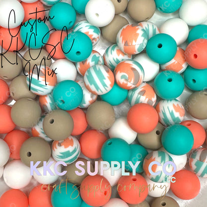 Teal and Coral Aztec 15mm Silicone Bead Mix-50 Count-Custom KKCSC Mix