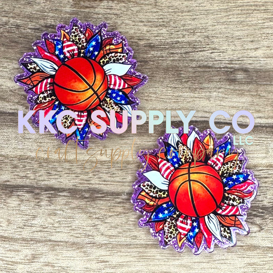 AT95-Basketball Sunflower-Acrylic Badge Reel Topper