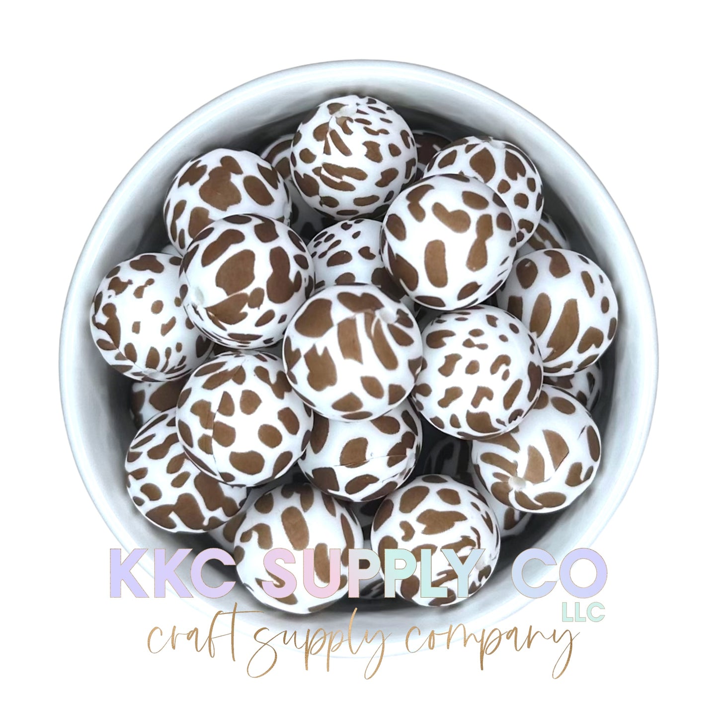 SP31-Brown and White Cow Print Silicone Bead 19mm