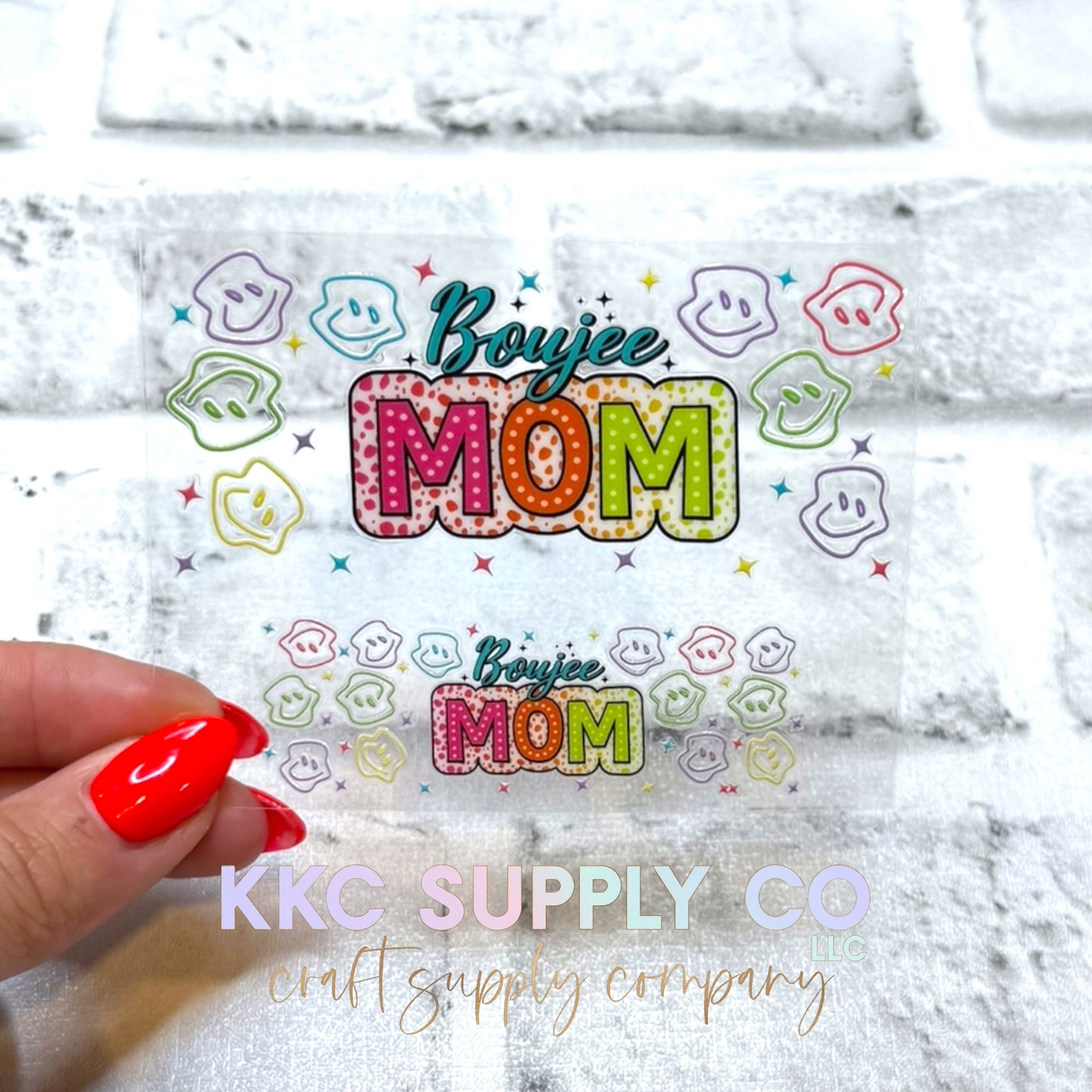 TKUV80-Neon Boujee Mom Mini Tumbler Keychain UV DTF Decal