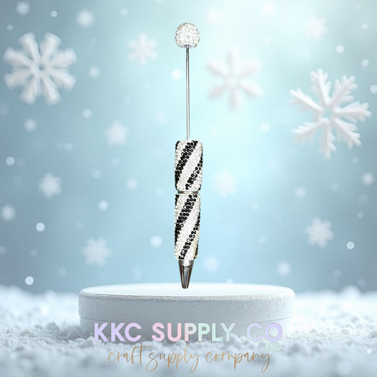 Black and Silver Swirl Rhinestone Beadable Pen
